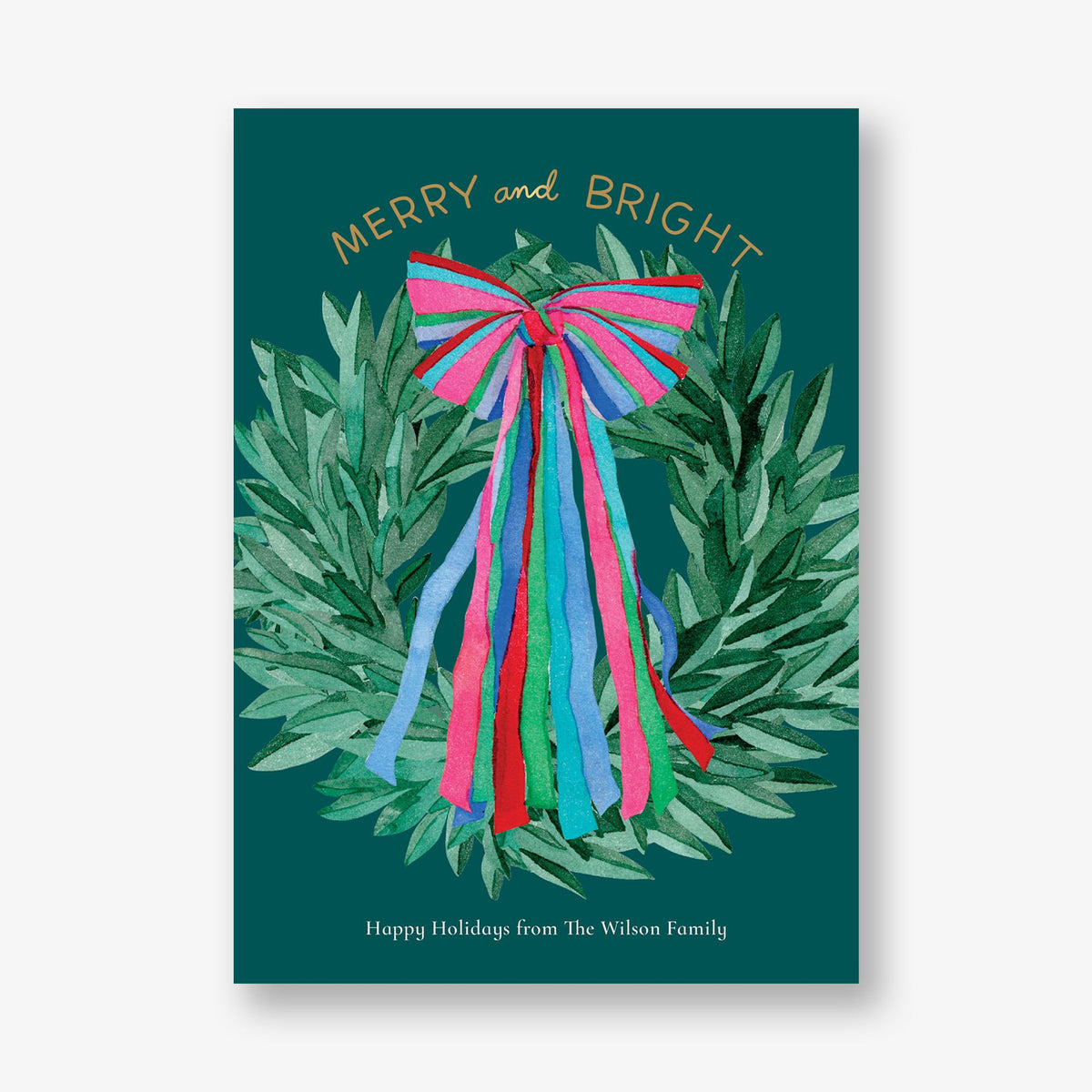 Colorful Ribbon Wreath Foil Holiday Photo Card