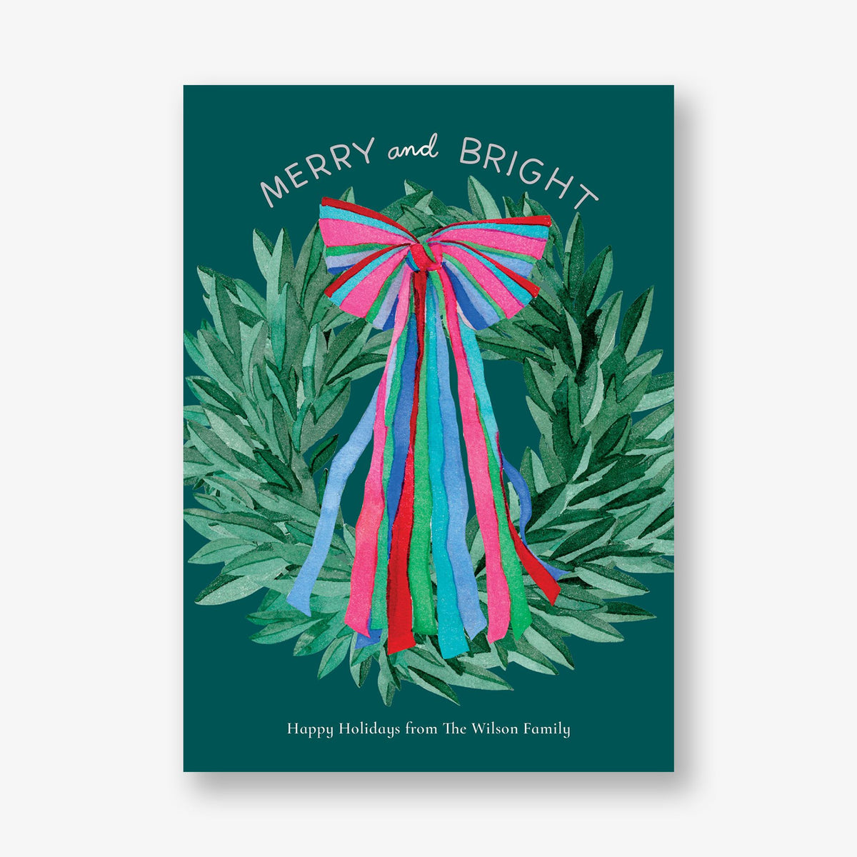Colorful Ribbon Wreath Foil Holiday Photo Card