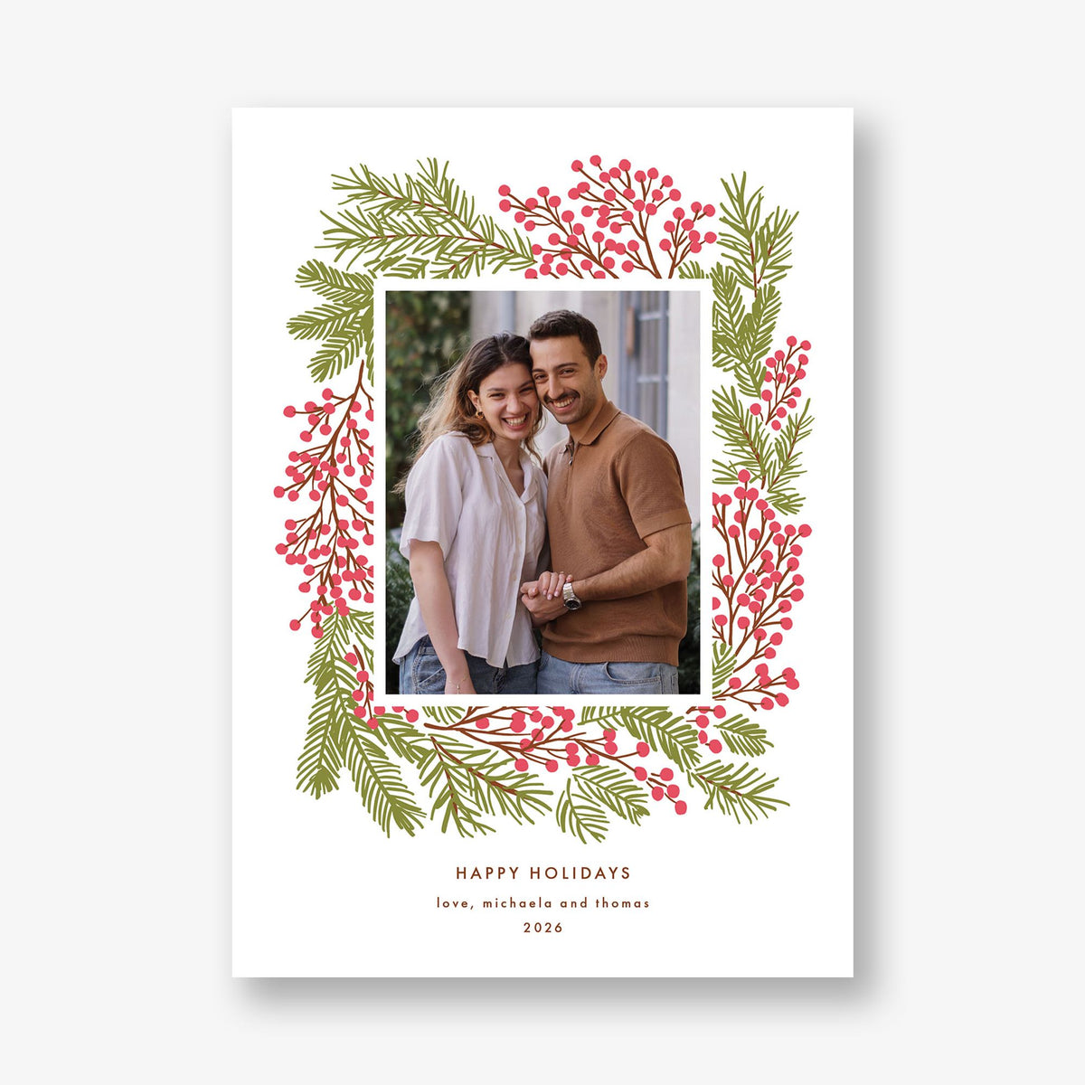 Red Berry Wreath Holiday Photo Card