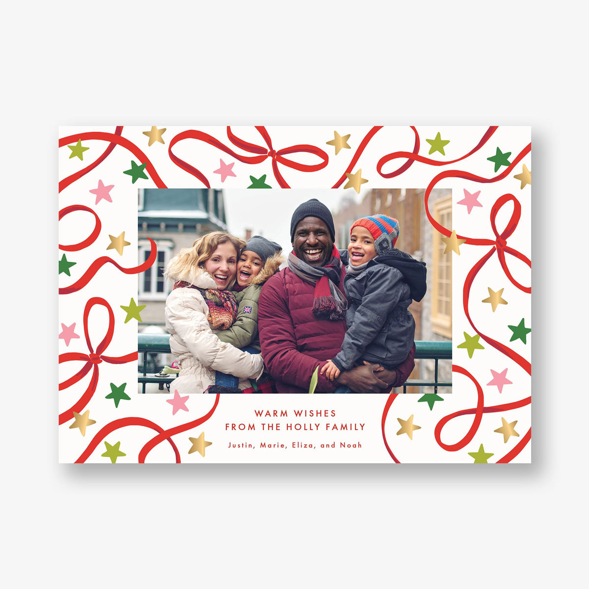 Ribbons and Stars Foil Holiday Photo Card