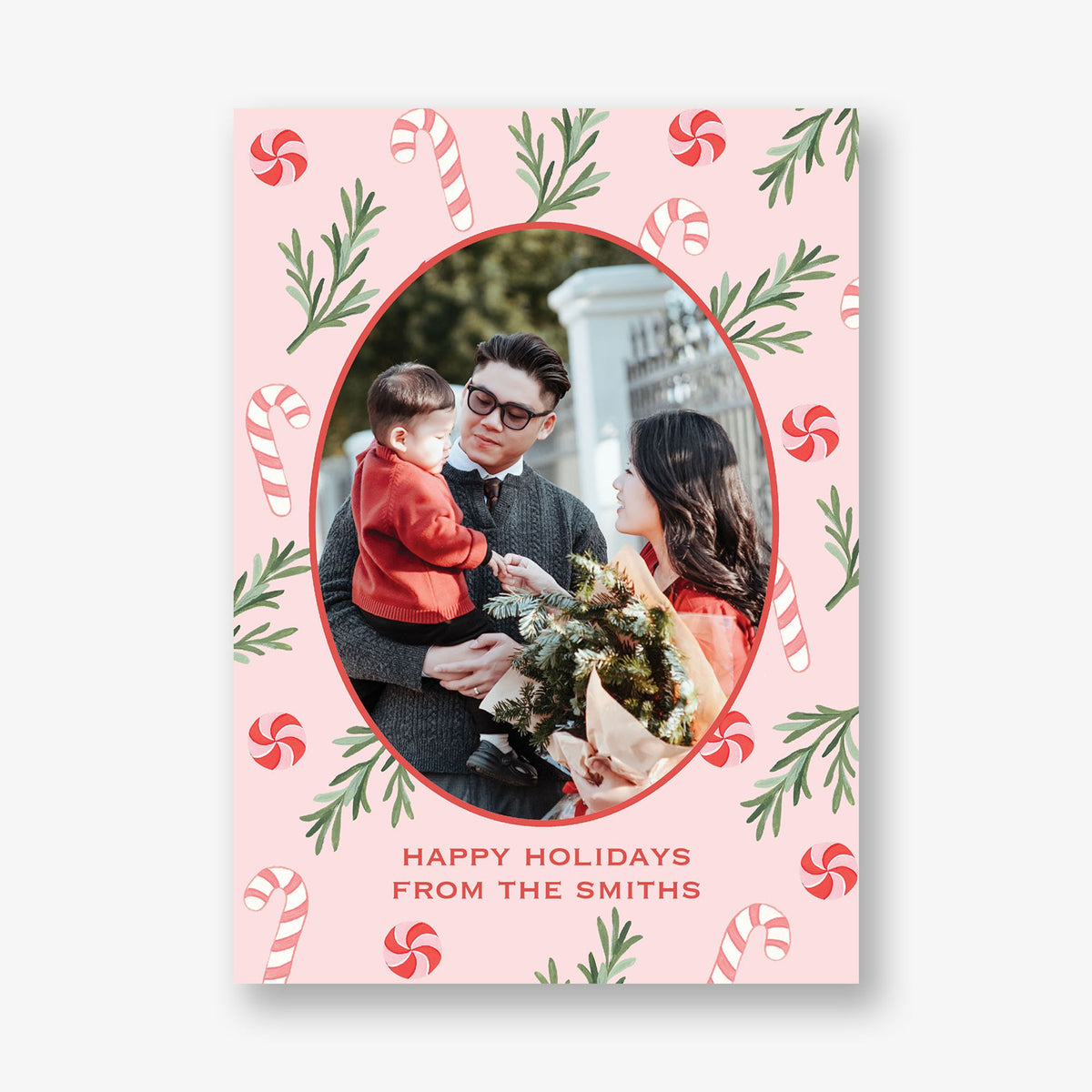 Pink Peppermint Holiday Photo Card