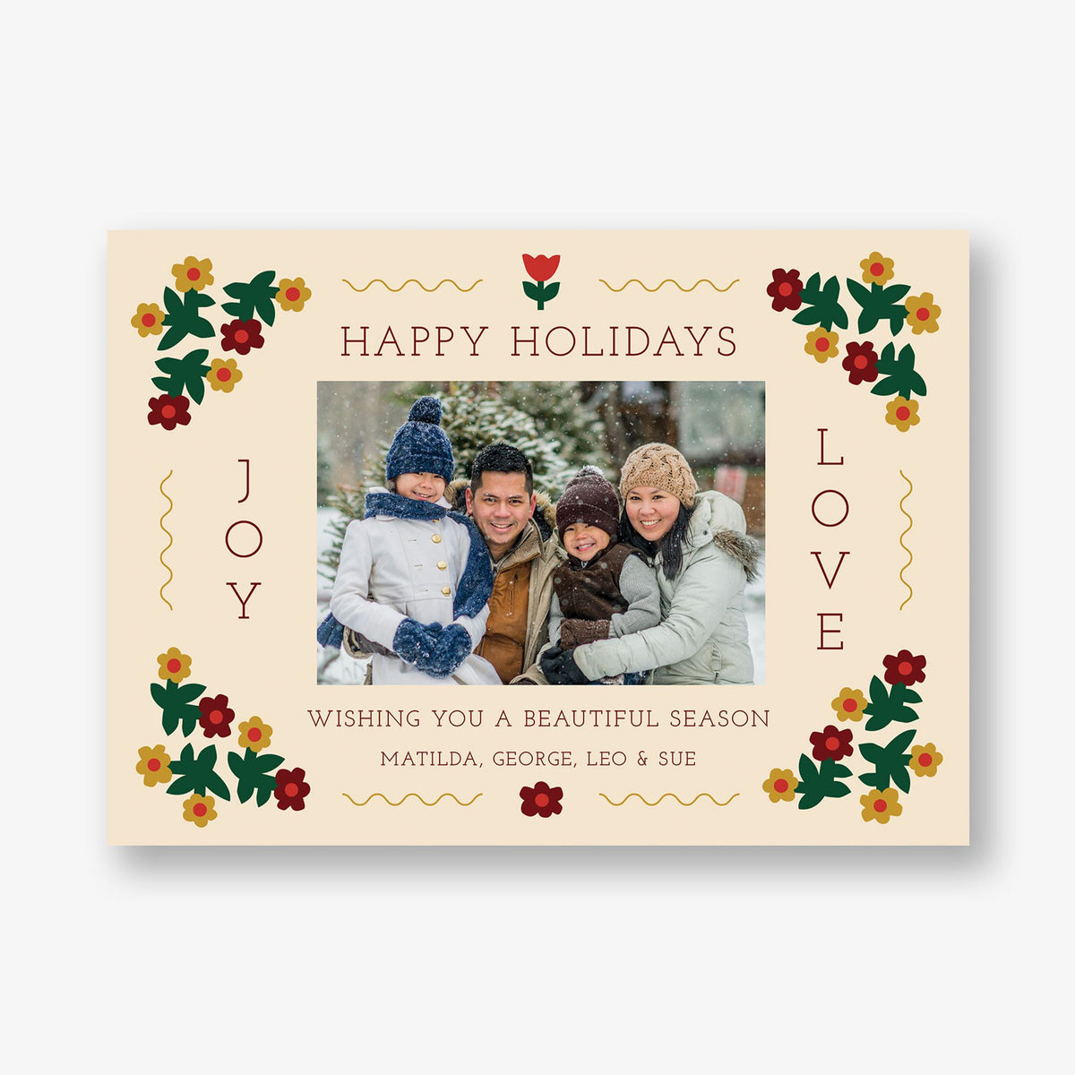Folksy Floral Holiday Photo Card