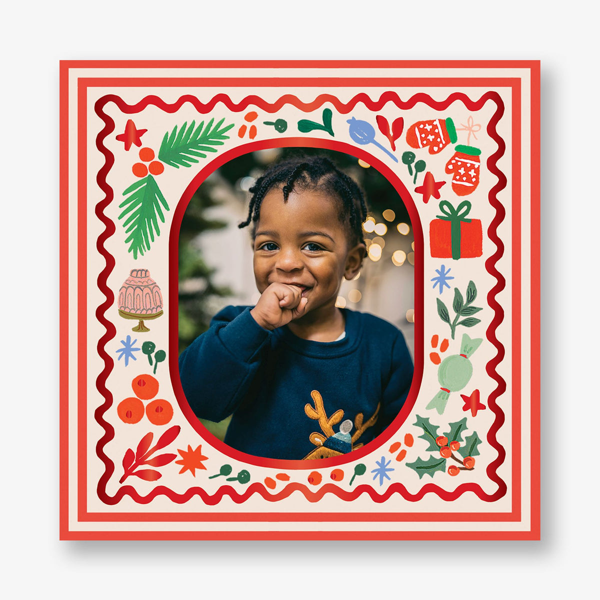 Holly Jolly Frame Foil Holiday Photo Card