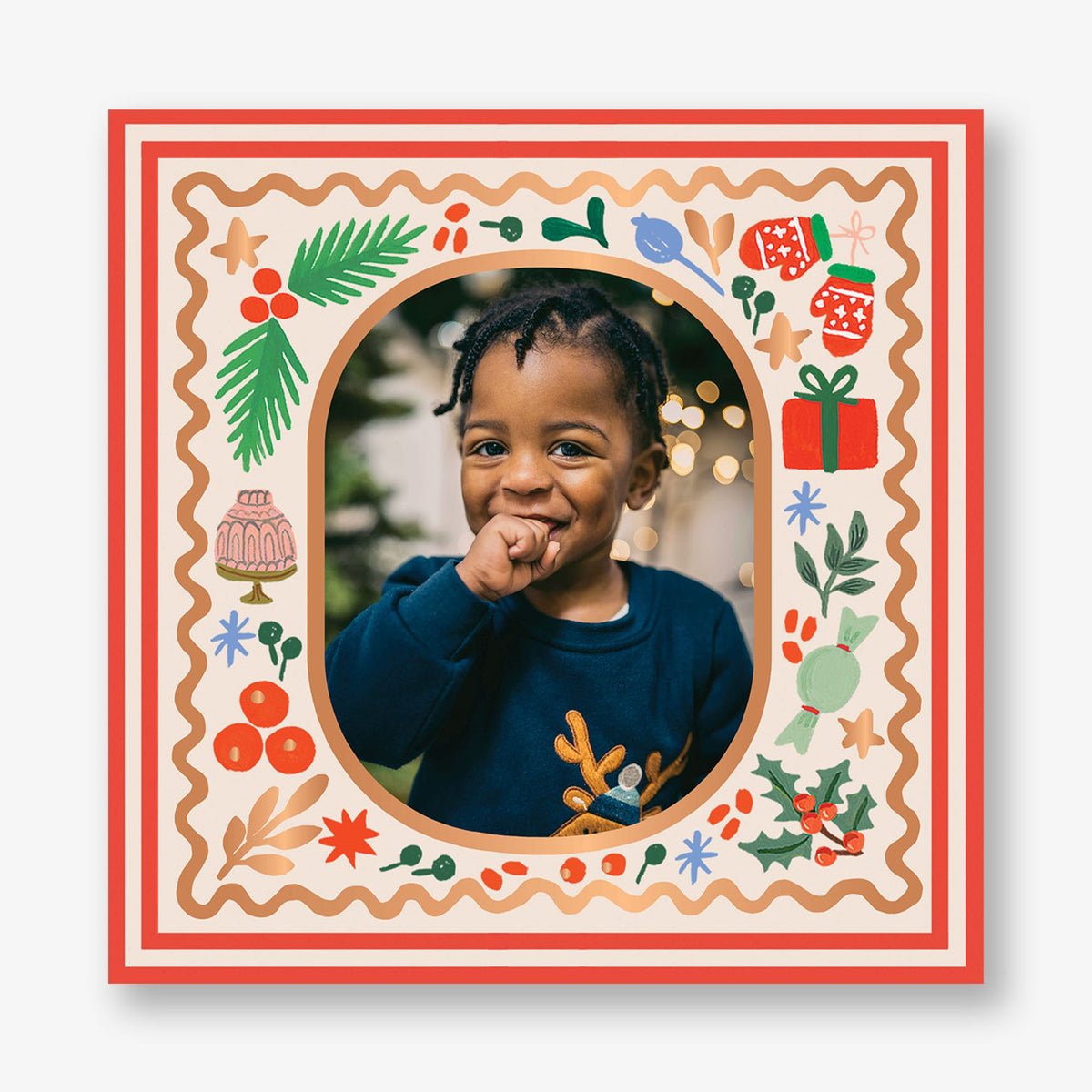 Holly Jolly Frame Foil Holiday Photo Card