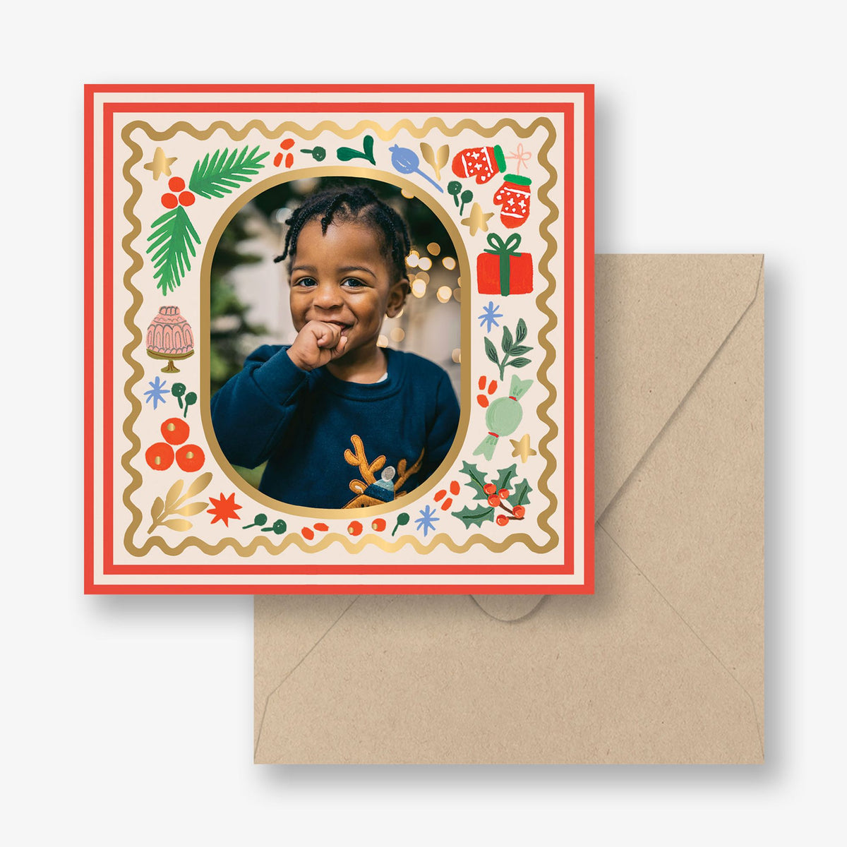 Holly Jolly Frame Foil Holiday Photo Card