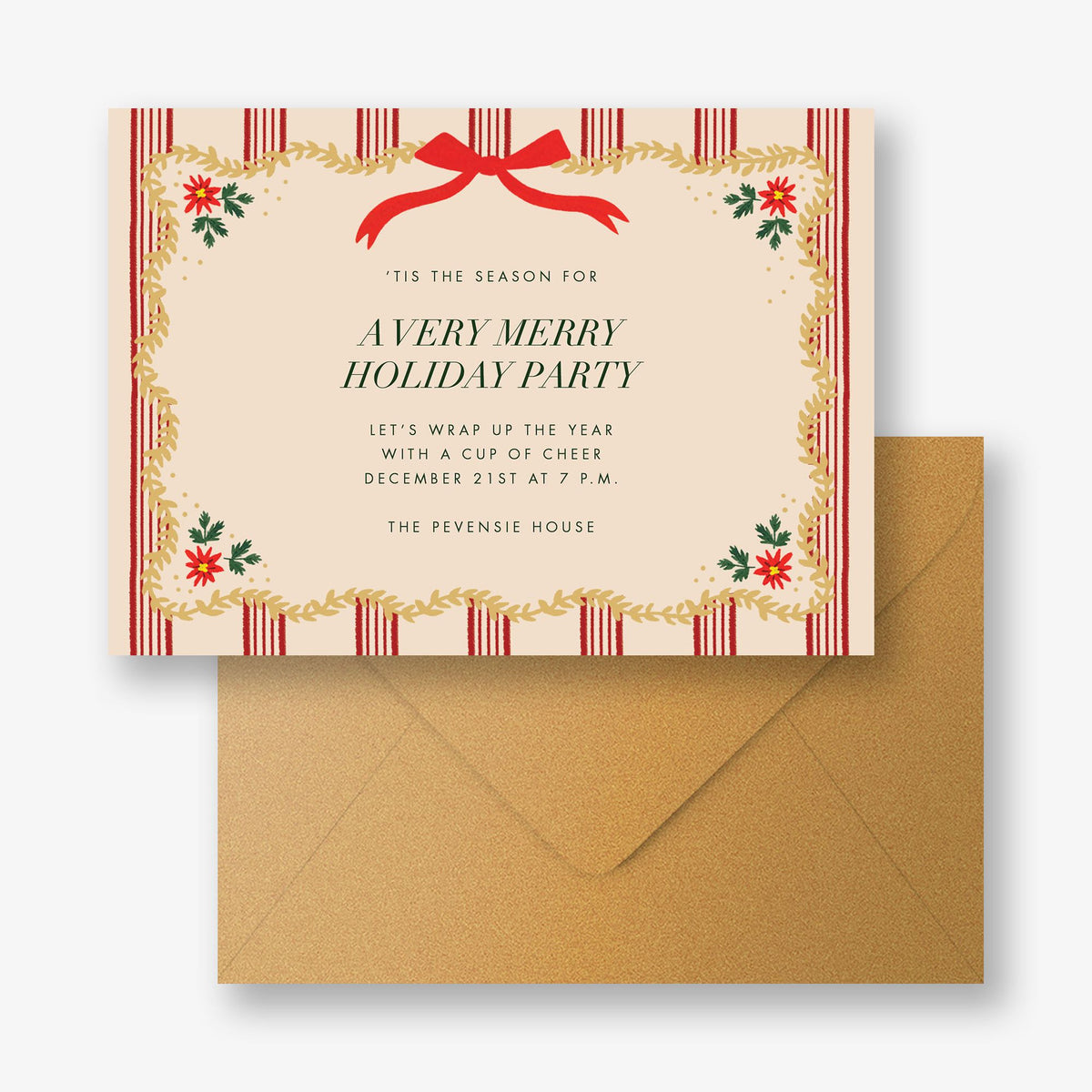 Pops of Poinsettia Foil Holiday Invitation
