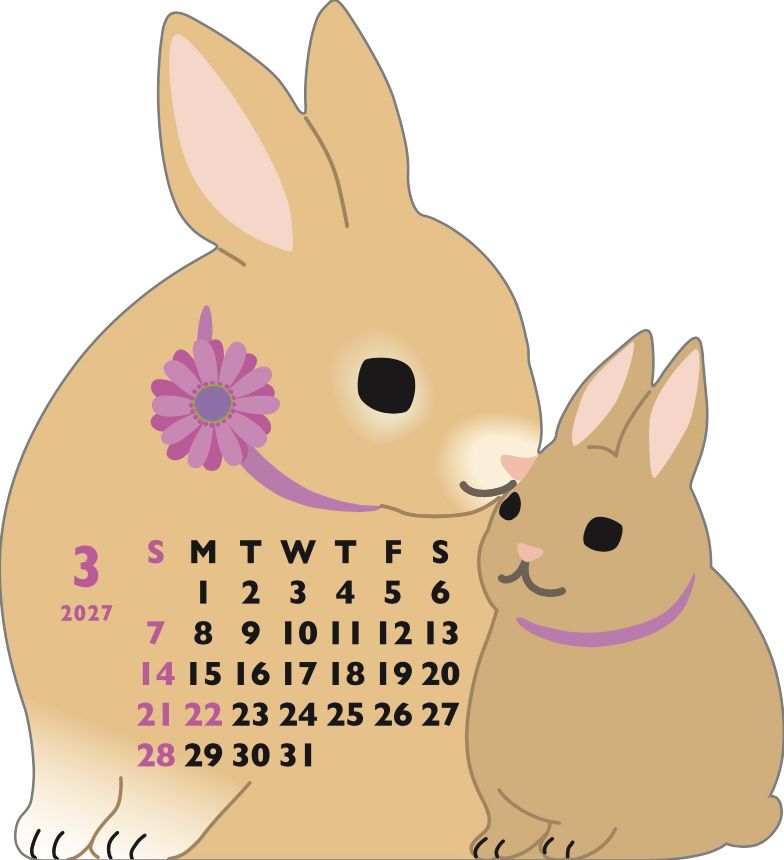 2027 Die-Cut Calendar Mini - Rabbits