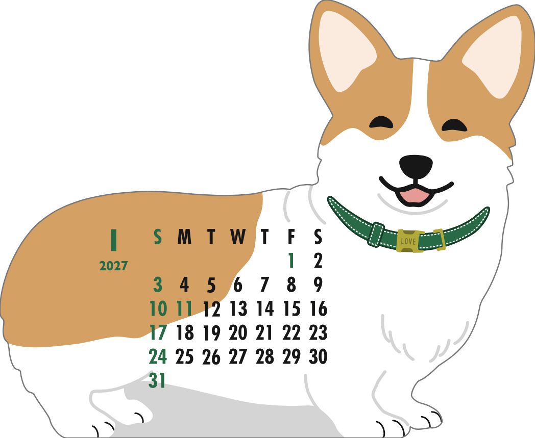 2027 Die-Cut Calendar - Welsh Corgi
