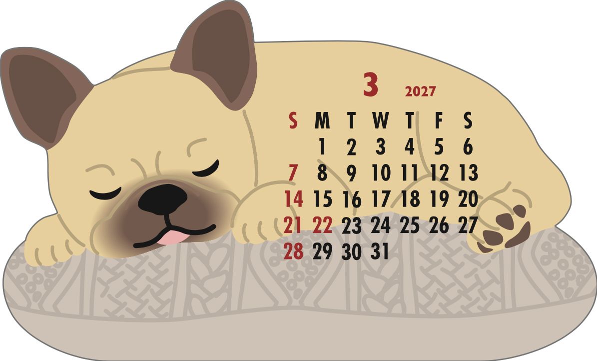 2027 Die-Cut Calendar - French Bulldog