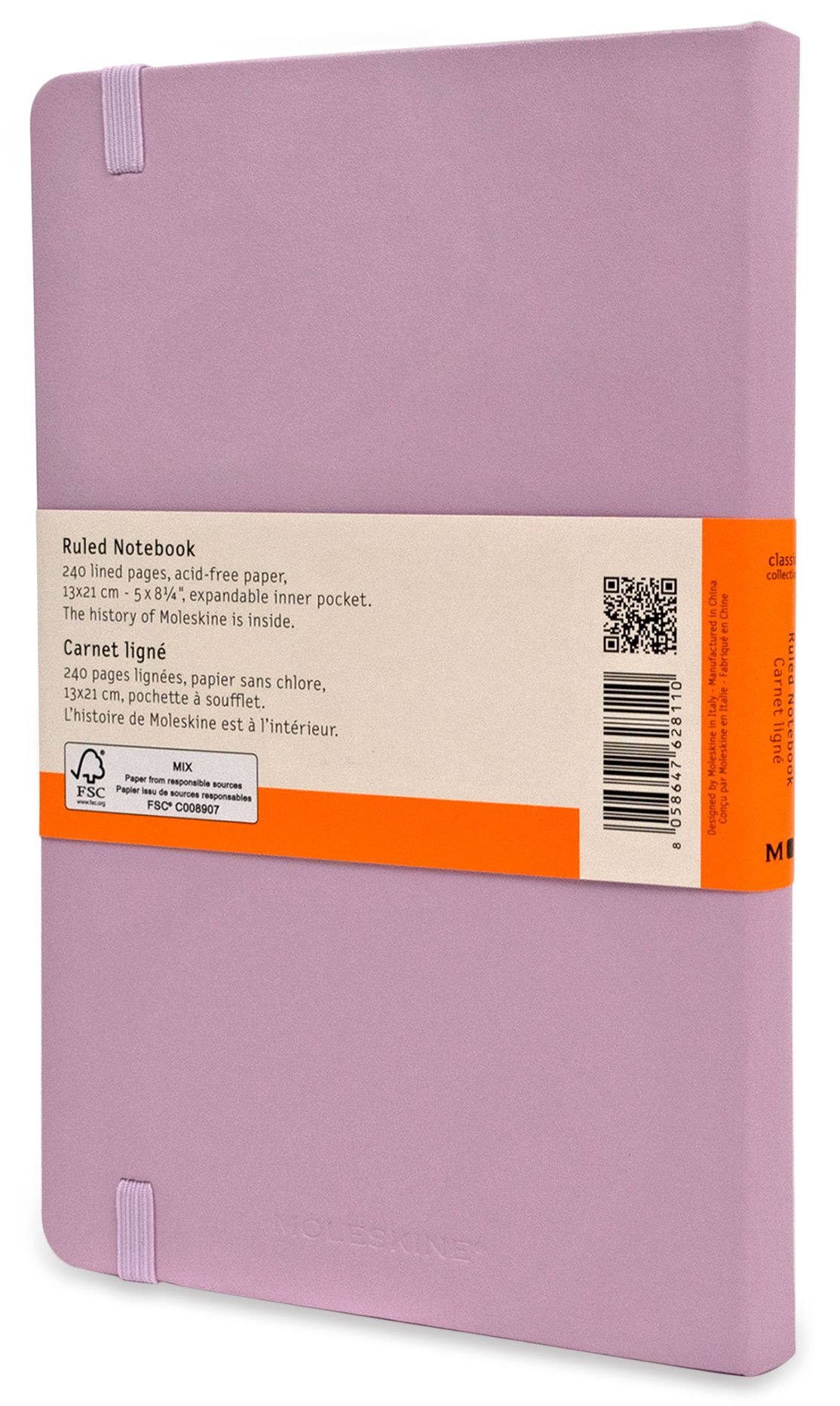 Moleskine Classic Notebook, Hard Cover, Lilac, Large with Ruled pages