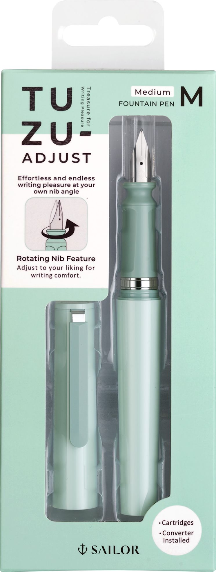 Sailor TUZU Adjust Fountain Pen - Mint color, Med Nib