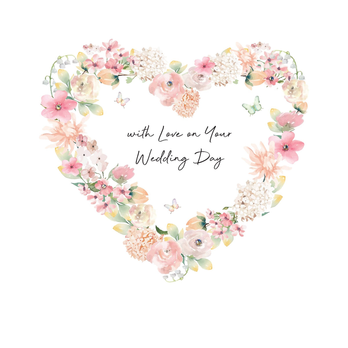 With Love Embelished Heart Wedding Card