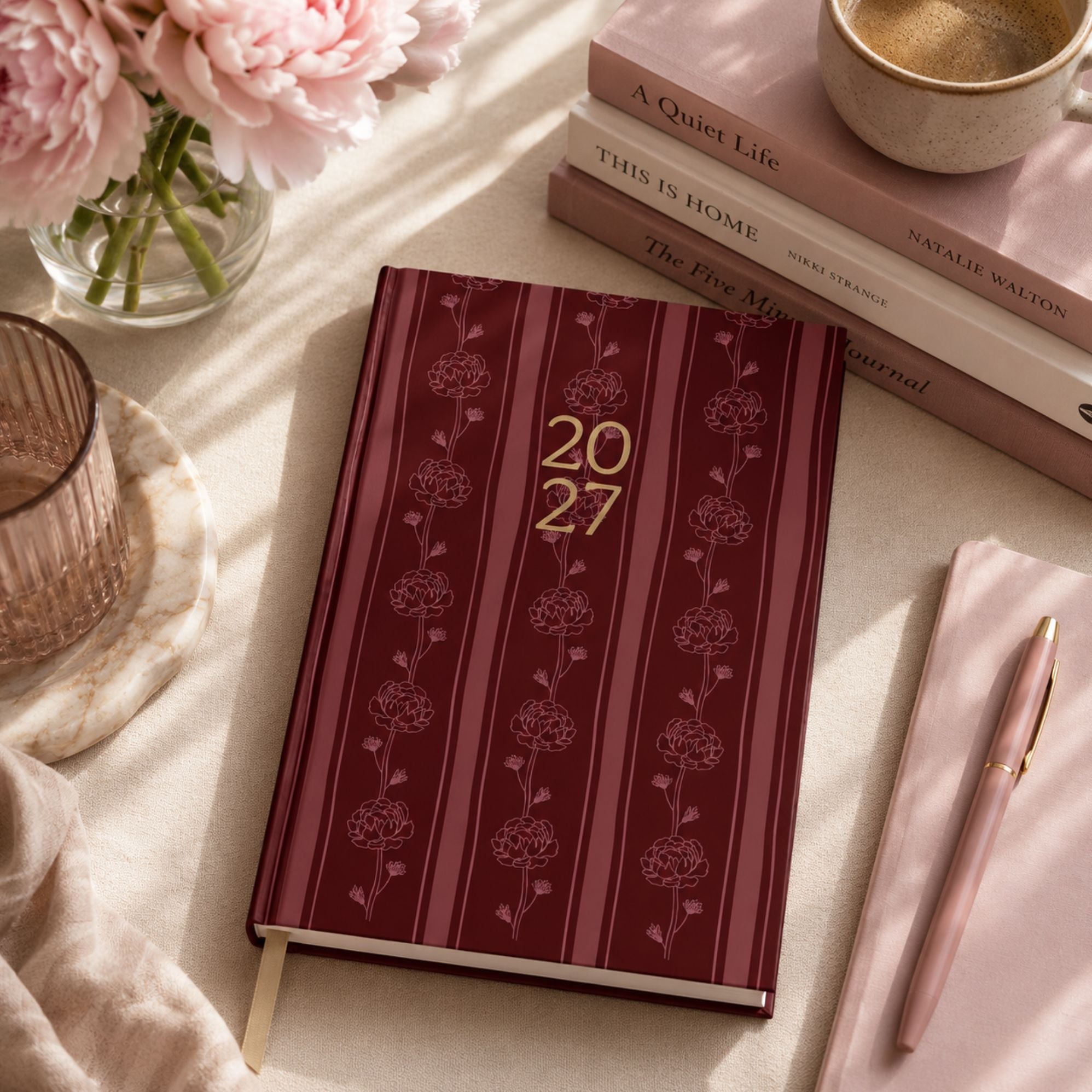 2027 Weekly Planner - Burgundy Flowers