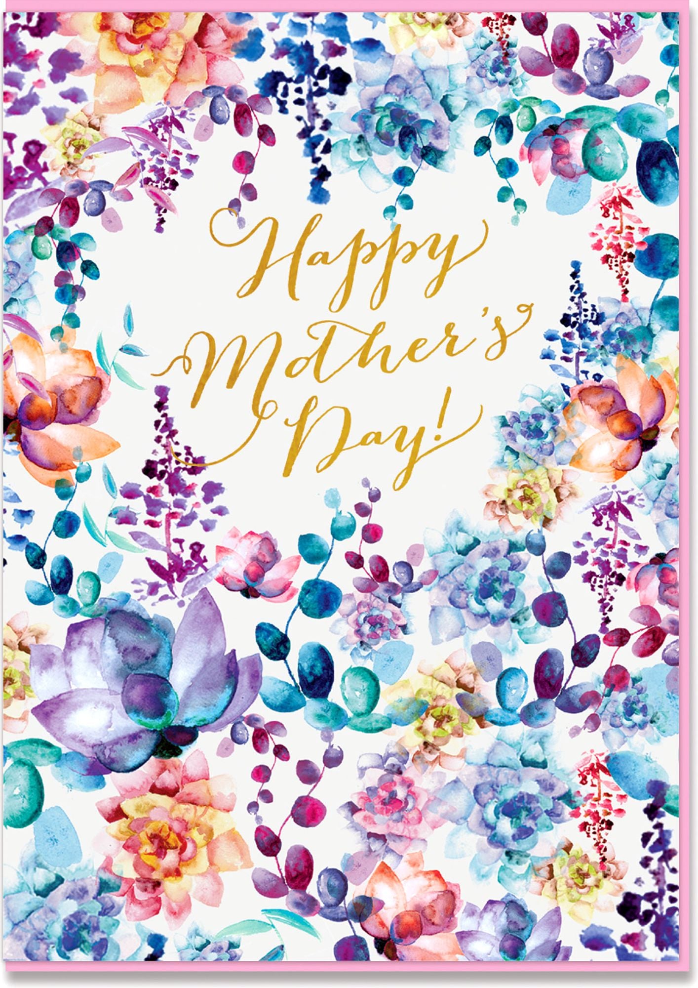 Mother's Day Greeting Card Happy Watercolor Florals