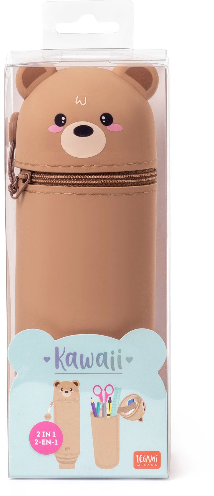 Legami 2-In-1 Silicone Pencil Case - Kawaii - Teddy Bear