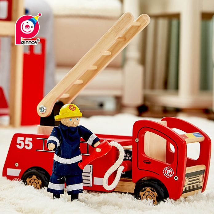 Solid Wood Fire Engine with Raise up ladder