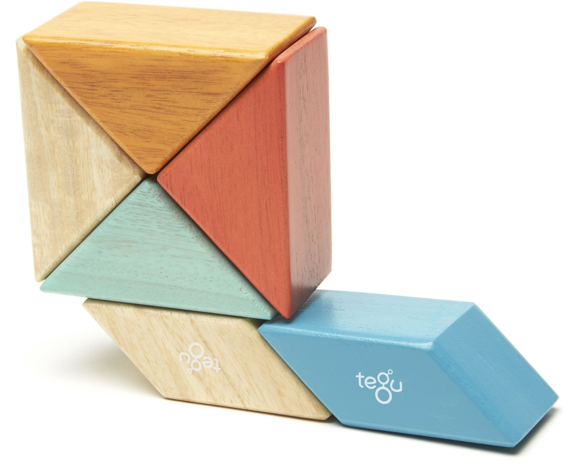 6 Piece Tegu Pocket Pouch Prism Magnetic Wooden Block Set, Sunset