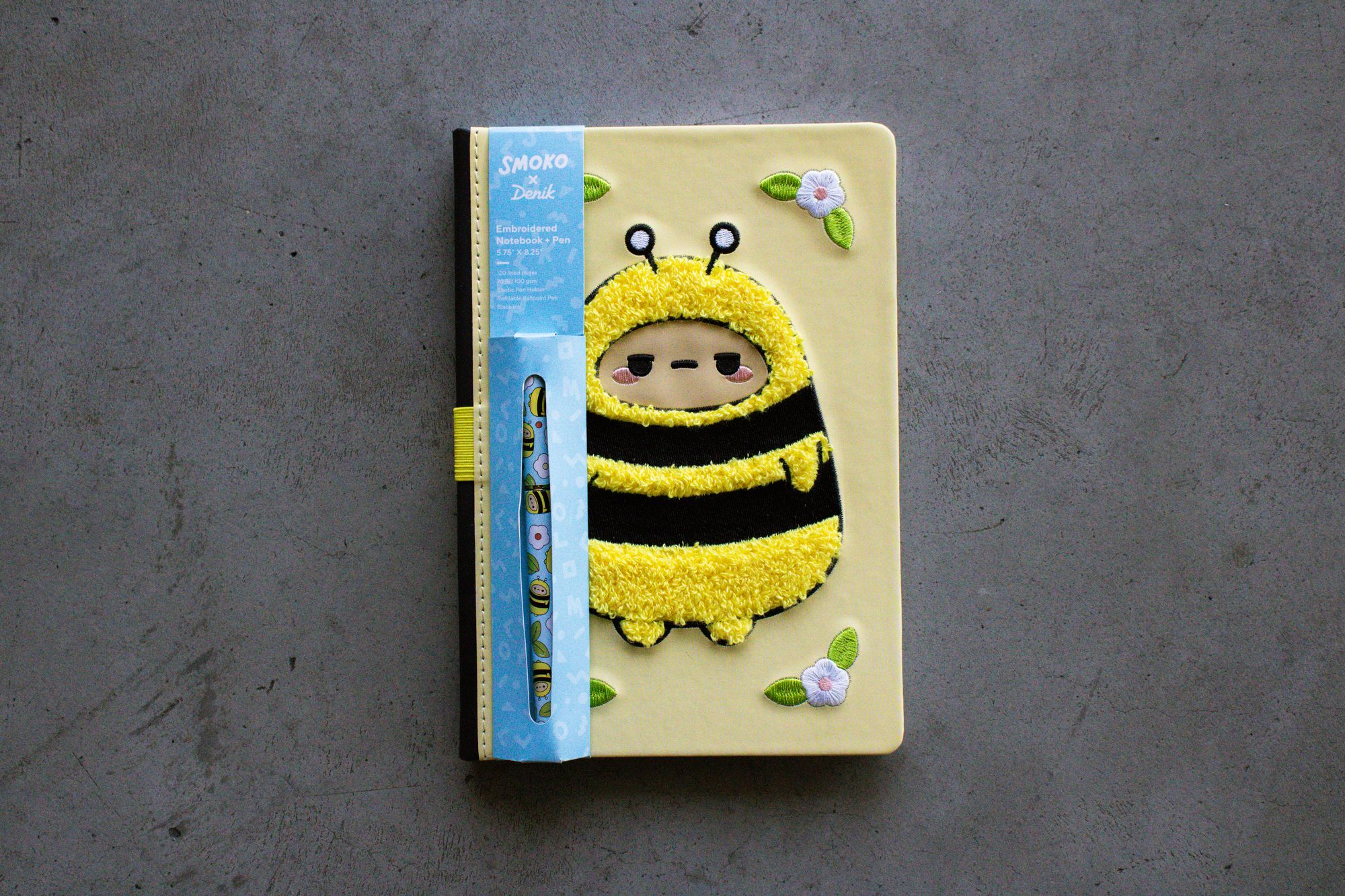 Smoko Bee Embroidered Journal with Pen