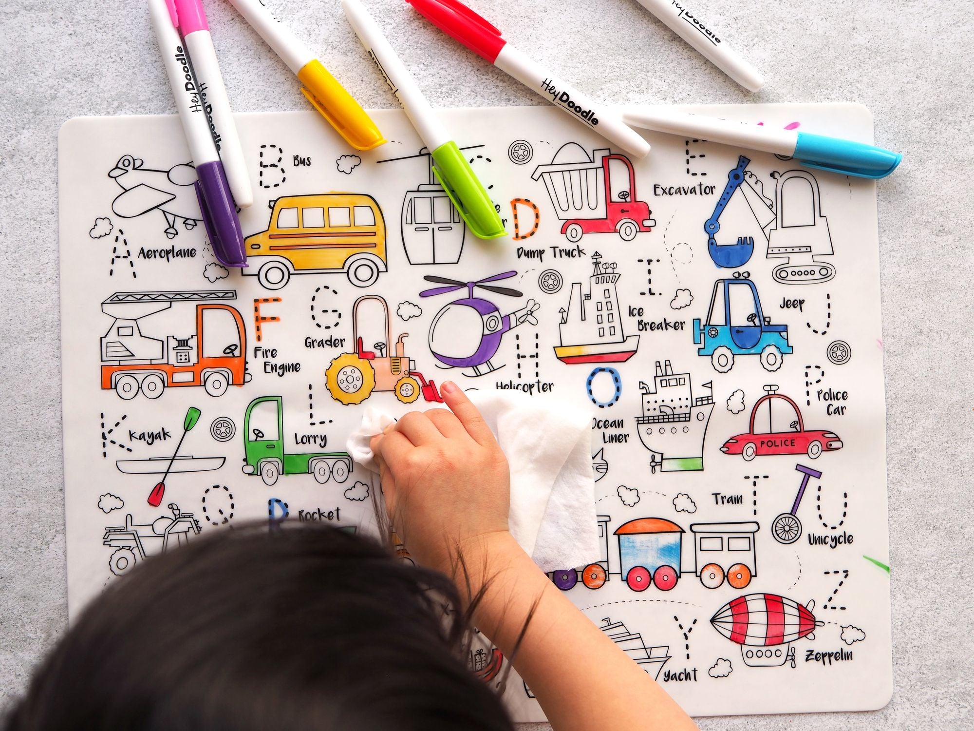 Toot Toot Honk Reusable Silicone Colouring Placemat by HeyDoodle