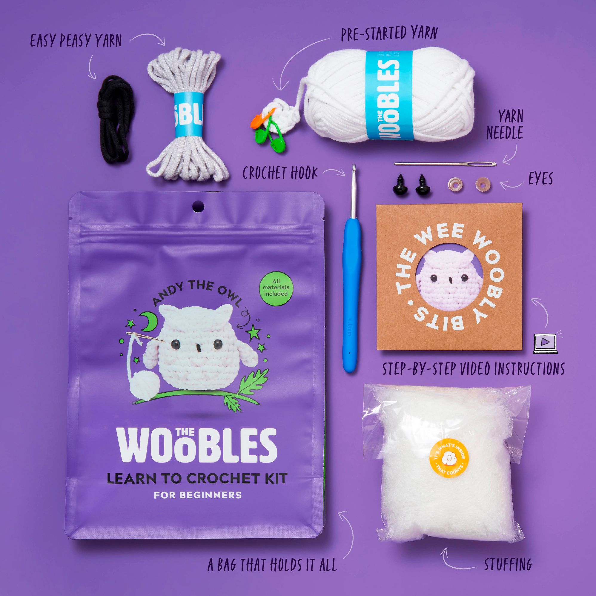 Andy the Owl, The Woobles Beginner Crochet Kit
