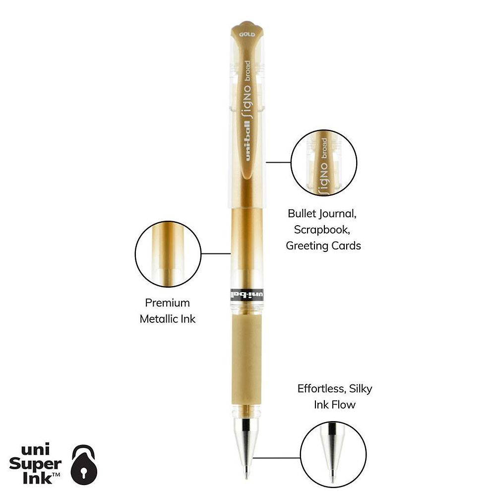 uniball Signo Gel Impact Pens, Bold Point (1.0mm), Assorted Metallic, 3 Pack (Gold, Silver, White)