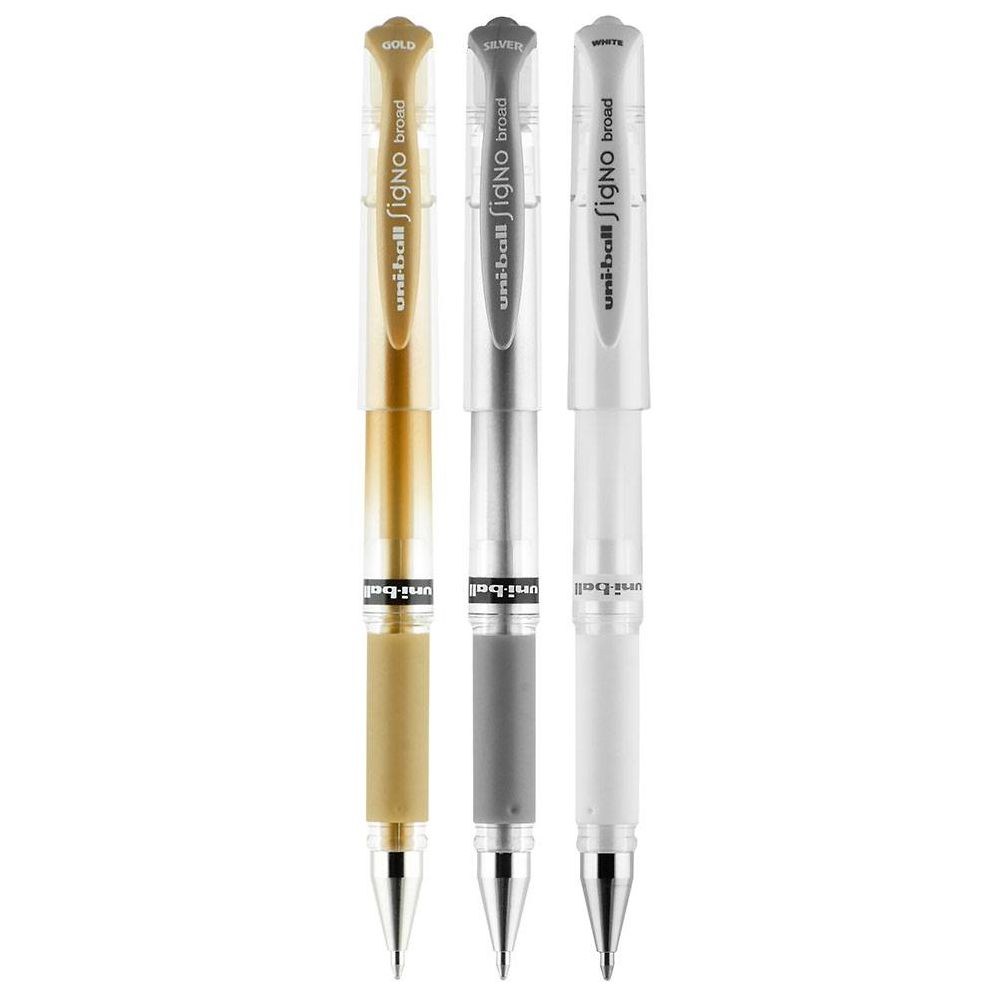 uniball Signo Gel Impact Pens, Bold Point (1.0mm), Assorted Metallic, 3 Pack (Gold, Silver, White)