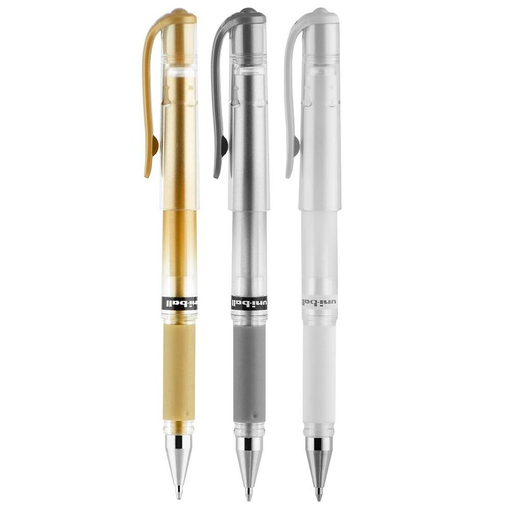 uniball Signo Gel Impact Pens, Bold Point (1.0mm), Assorted Metallic, 3 Pack (Gold, Silver, White)