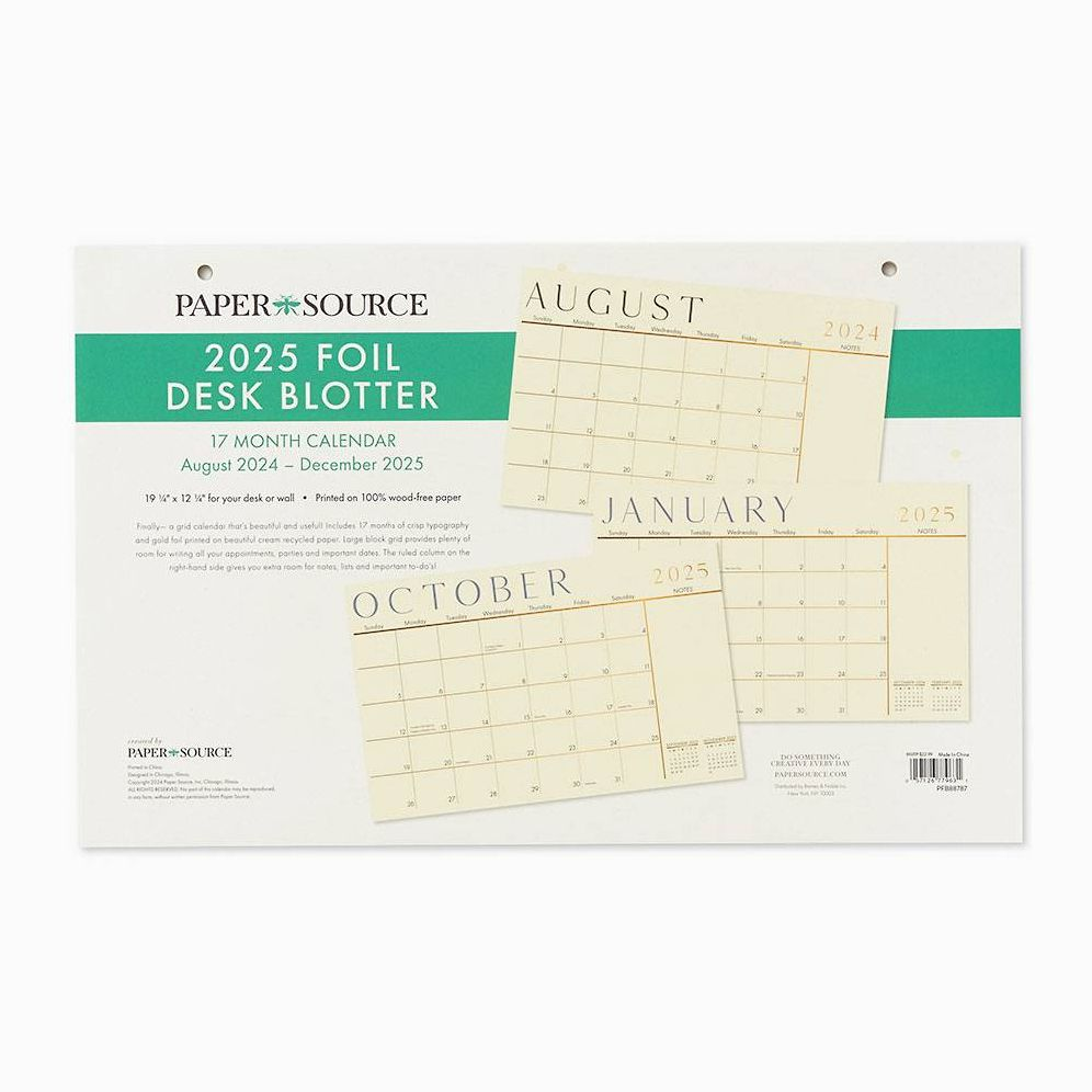 2025 Paper Source Foil 17 Month Blotter Calendar