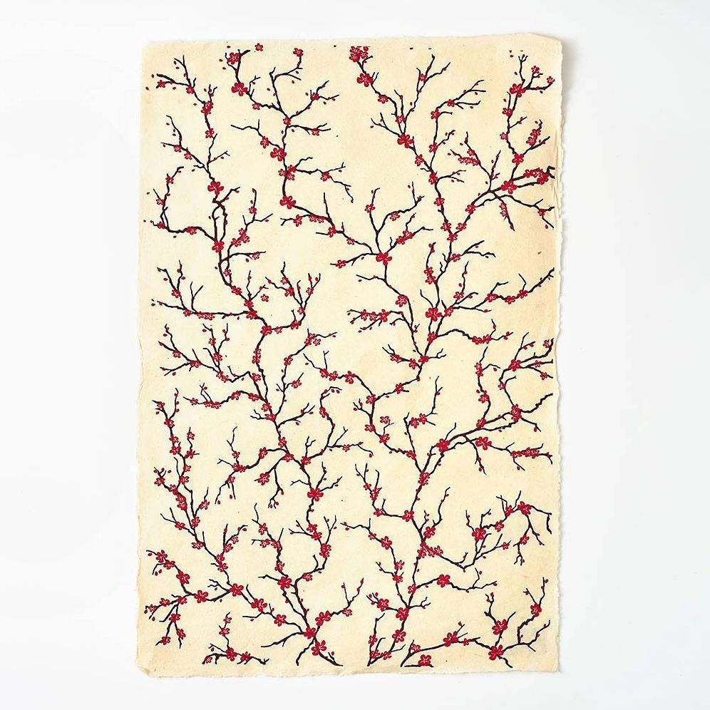 Peach Blossoms On Cream Handmade Paper