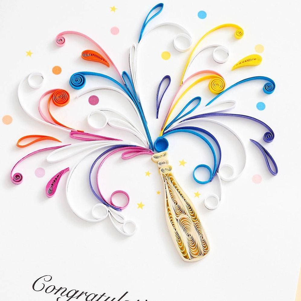 Quilling Champagne Bottle Congratulations Card