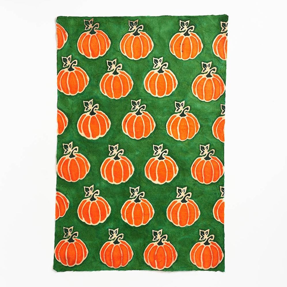 Pumpkin On Green Batik Handmade Paper