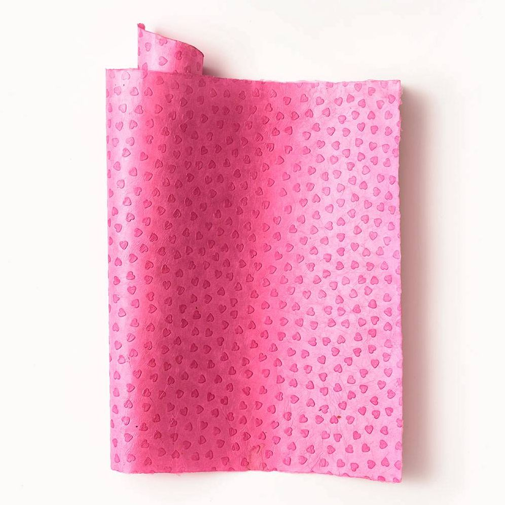 Embossed Heart On Pink Handmade Paper