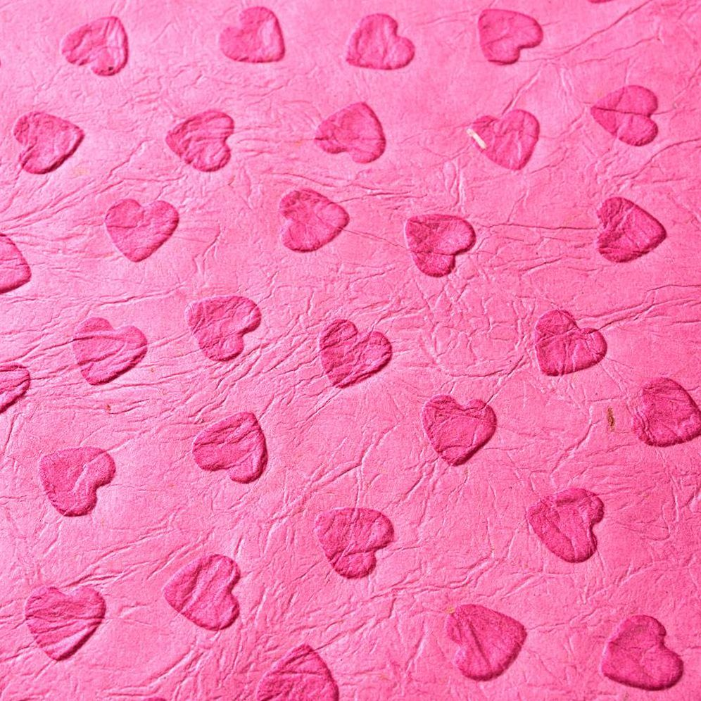 Embossed Heart On Pink Handmade Paper
