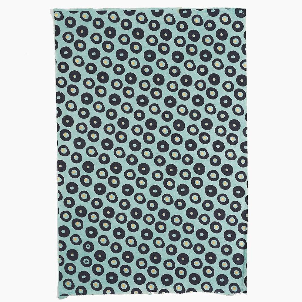 Navy and Gold Dots on Blue Handmade Paper