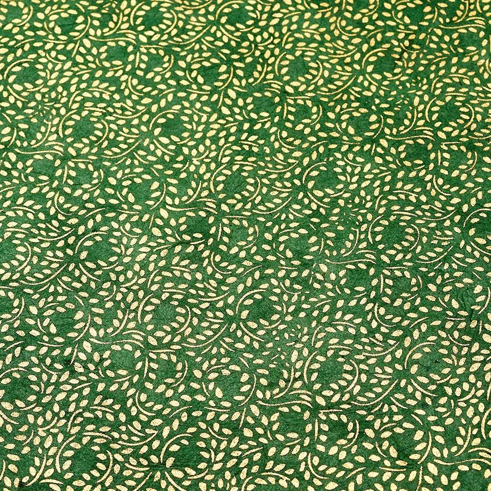 Gold Metallic Leaves on Green Handmade Paper