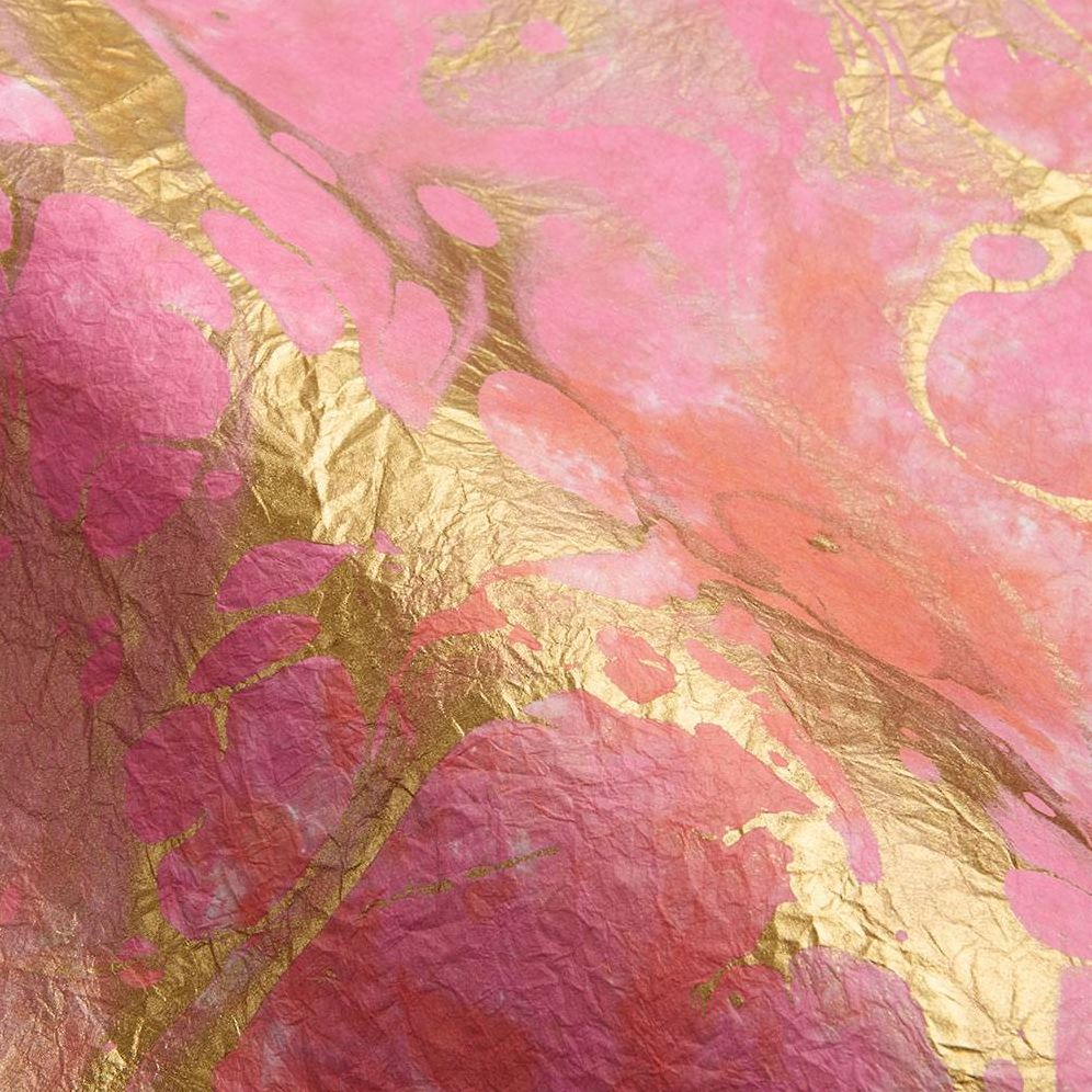 Hot Pink with Gold Marbling Handmade Paper