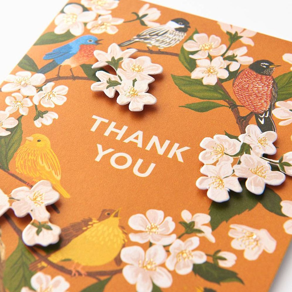 Birds & Blossoms Embellished Thank You Card