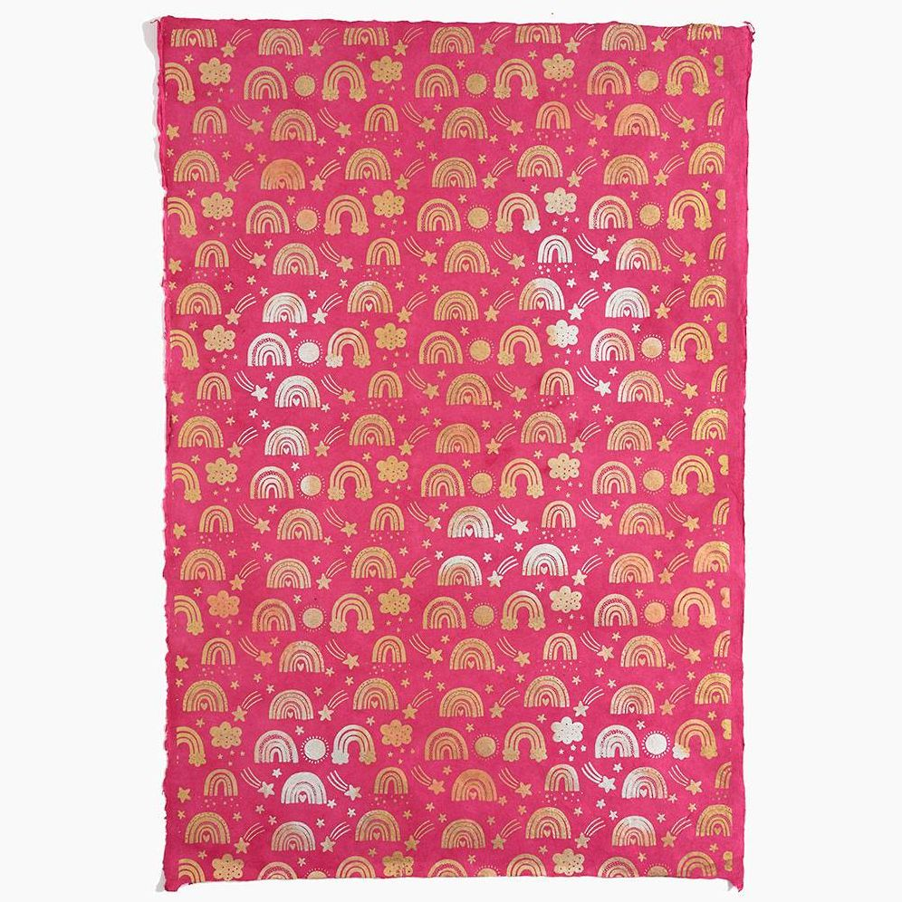 Metallic Rainbow on Magenta Handmade Paper