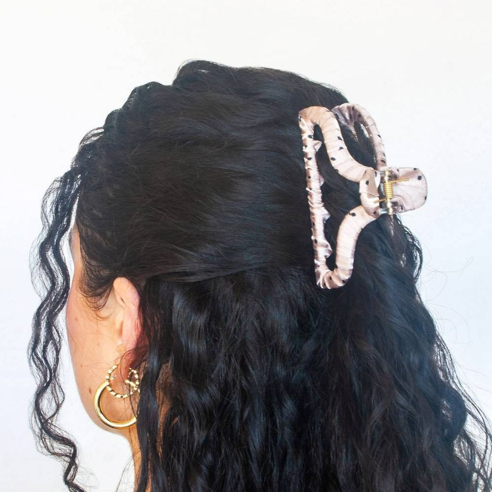 Dotted Satin Wrapped Hair Clip