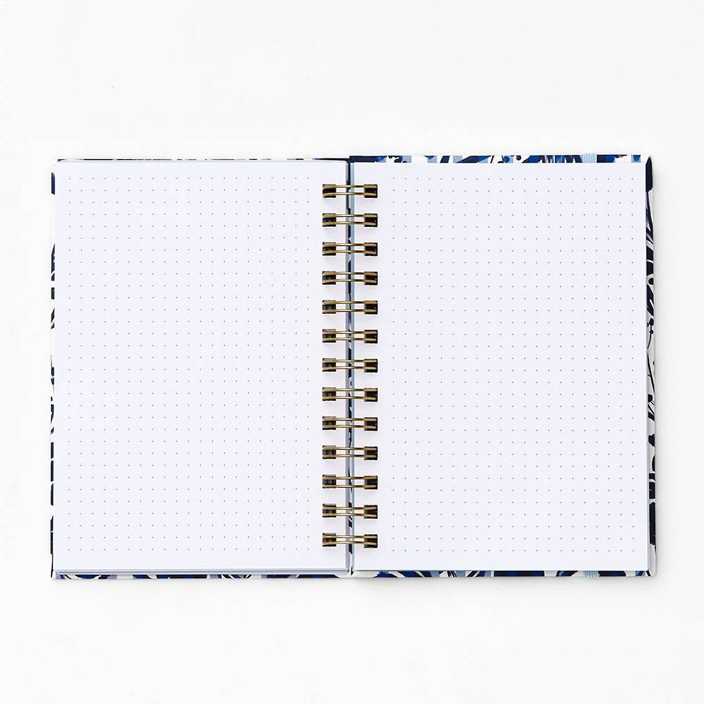 2024-2025 Paper Source Blue Striped Floral 17-Month Paper Wrapped Hardcover Spiral Petite Monthly Planner