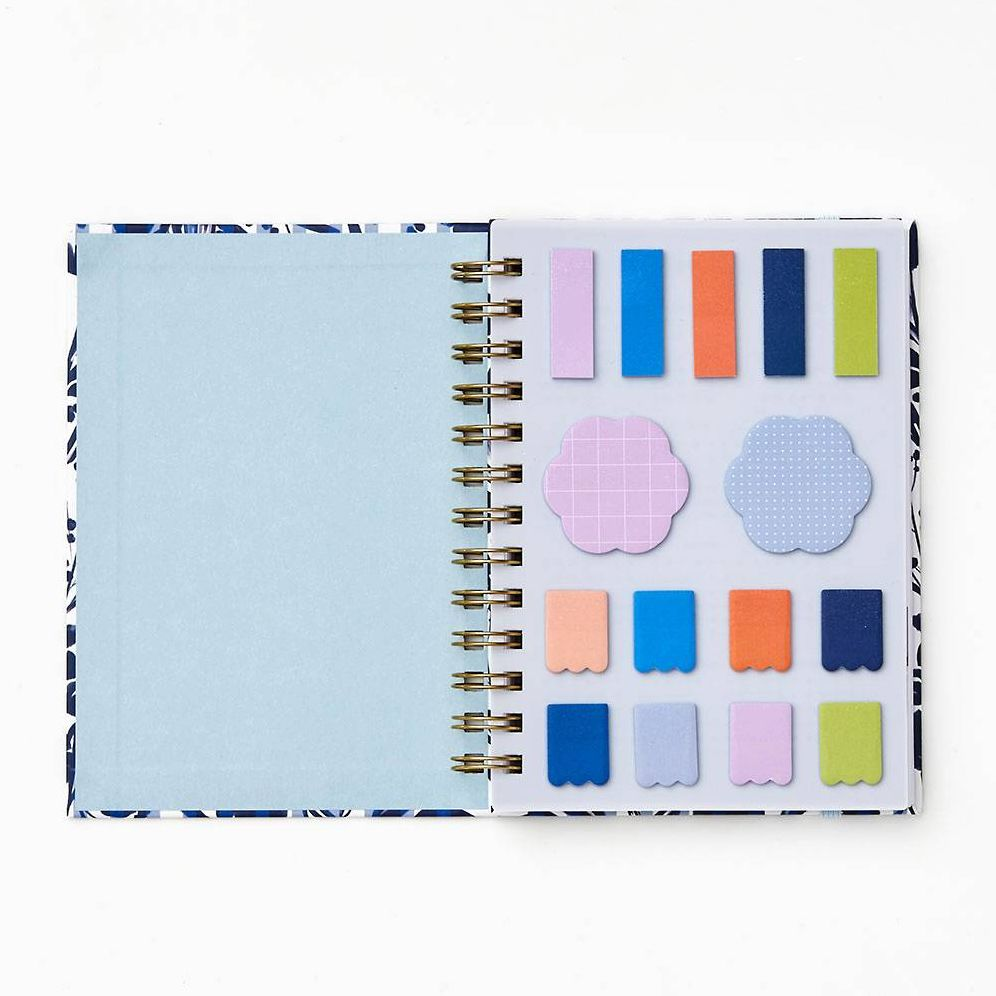2024-2025 Paper Source Blue Striped Floral 17-Month Paper Wrapped Hardcover Spiral Petite Monthly Planner