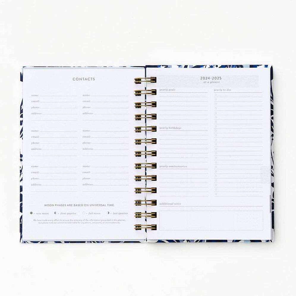 2024-2025 Paper Source Blue Striped Floral 17-Month Paper Wrapped Hardcover Spiral Petite Monthly Planner