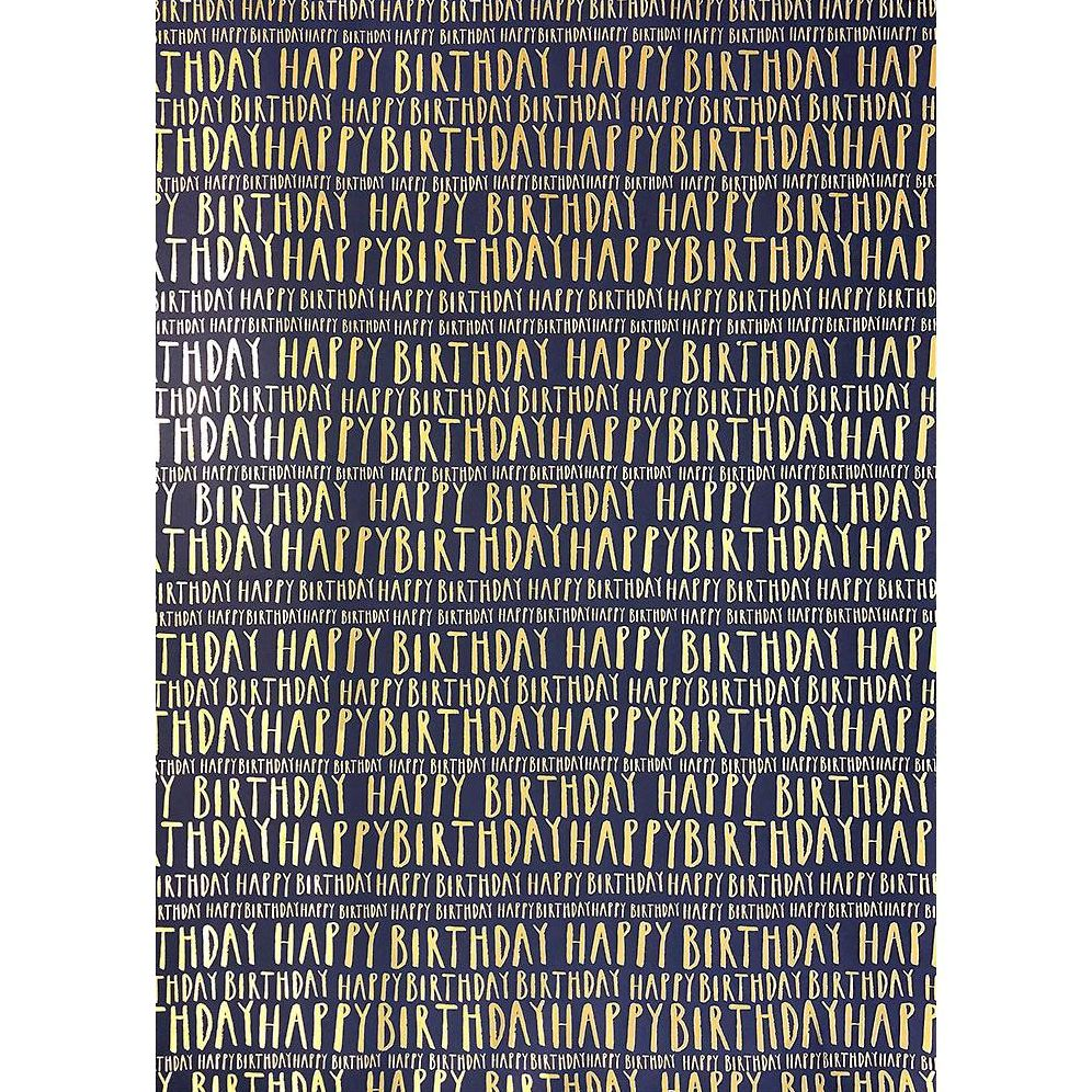 Gold Foil Happy Birthday Navy Flat Wrap