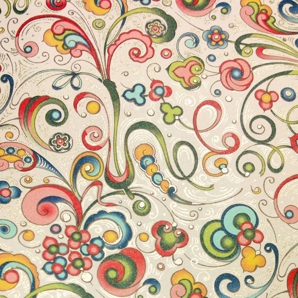 Pink Green Pool Gold Florentine Handmade Paper