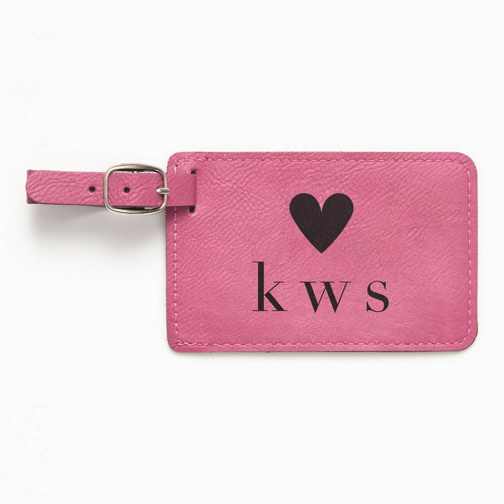 Monogram Heart Pink Luggage Tag