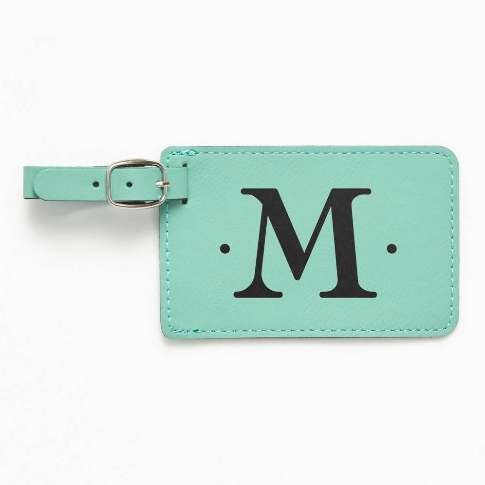 Single Initial Monogram Teal Luggage Tag