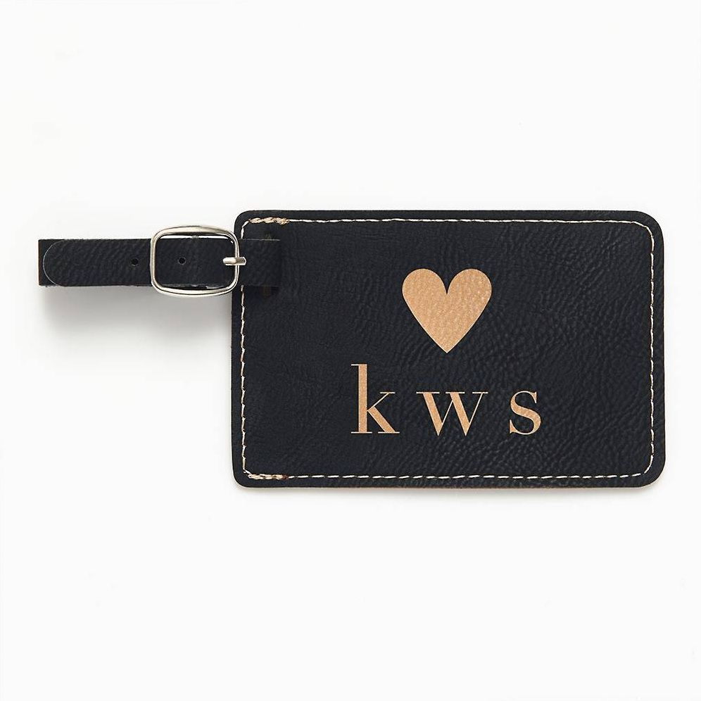 Monogram Heart Black Luggage Tag