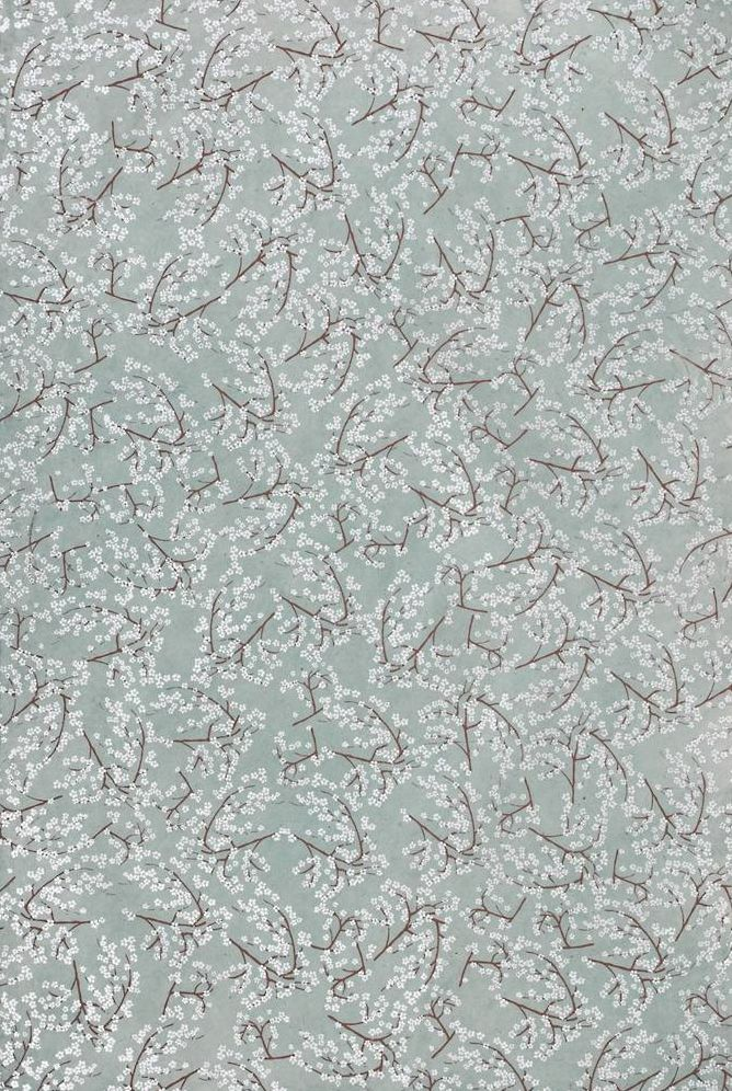 Silver Cherry Blossom On Blue Handmade Paper
