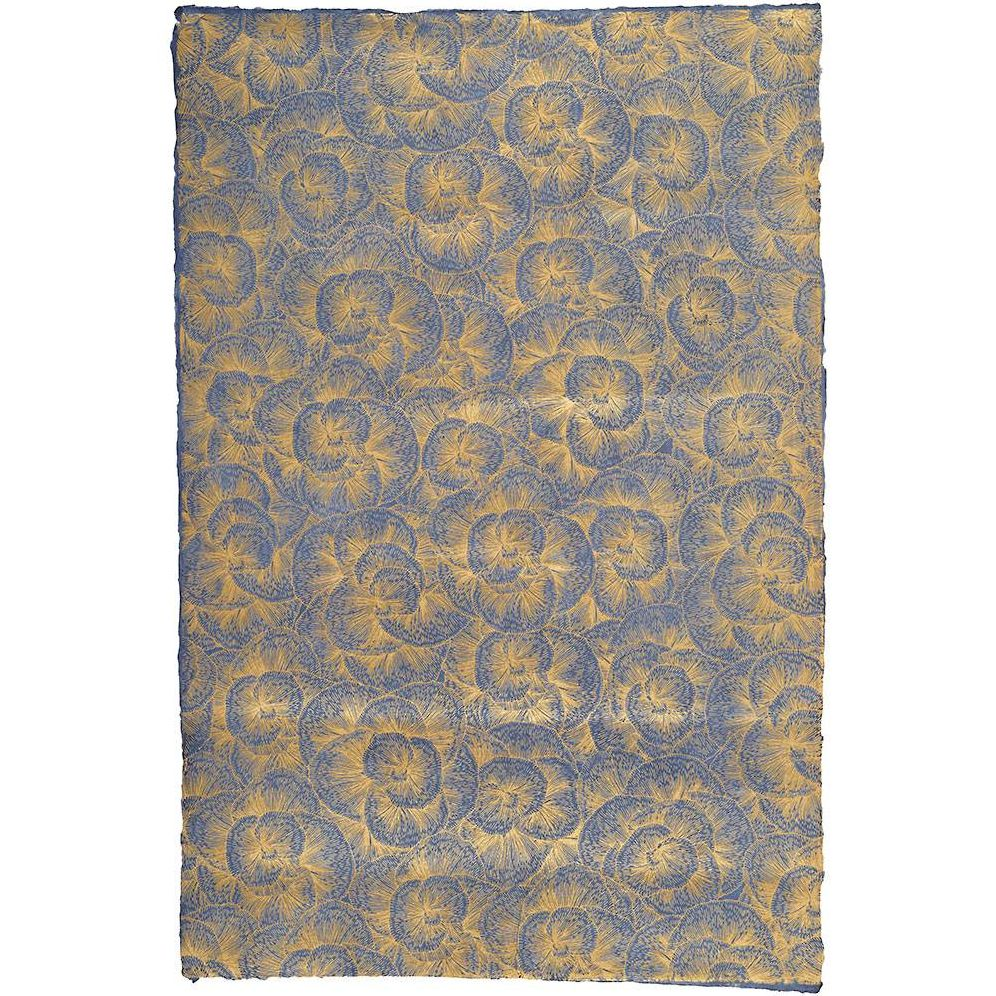 Gold Stripe Floral on Slate Handmade Paper