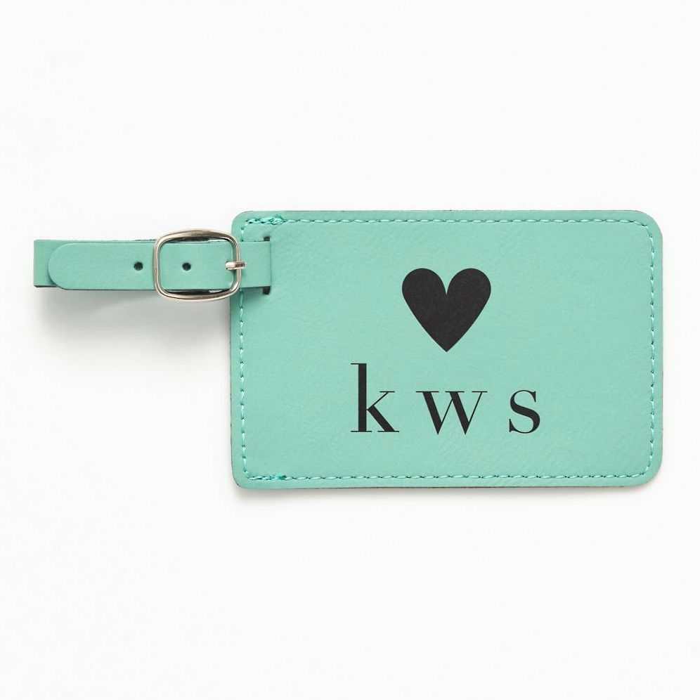 Monogram Heart Teal Luggage Tag